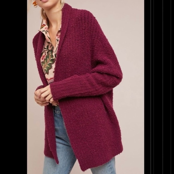 Anthro Sleeping on Snow Burgundy Wine Wool Alpaca Knit Cocoon Cardigan Sweater - Picture 3 of 16